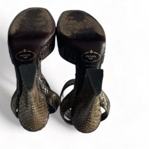 Prada Milano Brown Green Python Snakeskin Sequin Sling back Sandal - Picture 5 of 5